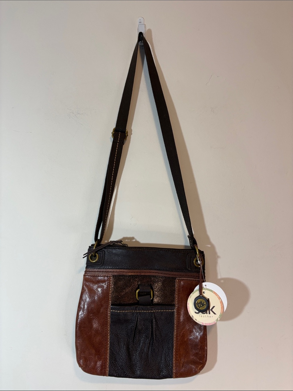 NWT The Sak Kendra Crossbody Teal Multi Brown Rich Chestnut & Chocolate Leather - Picture 2 of 8